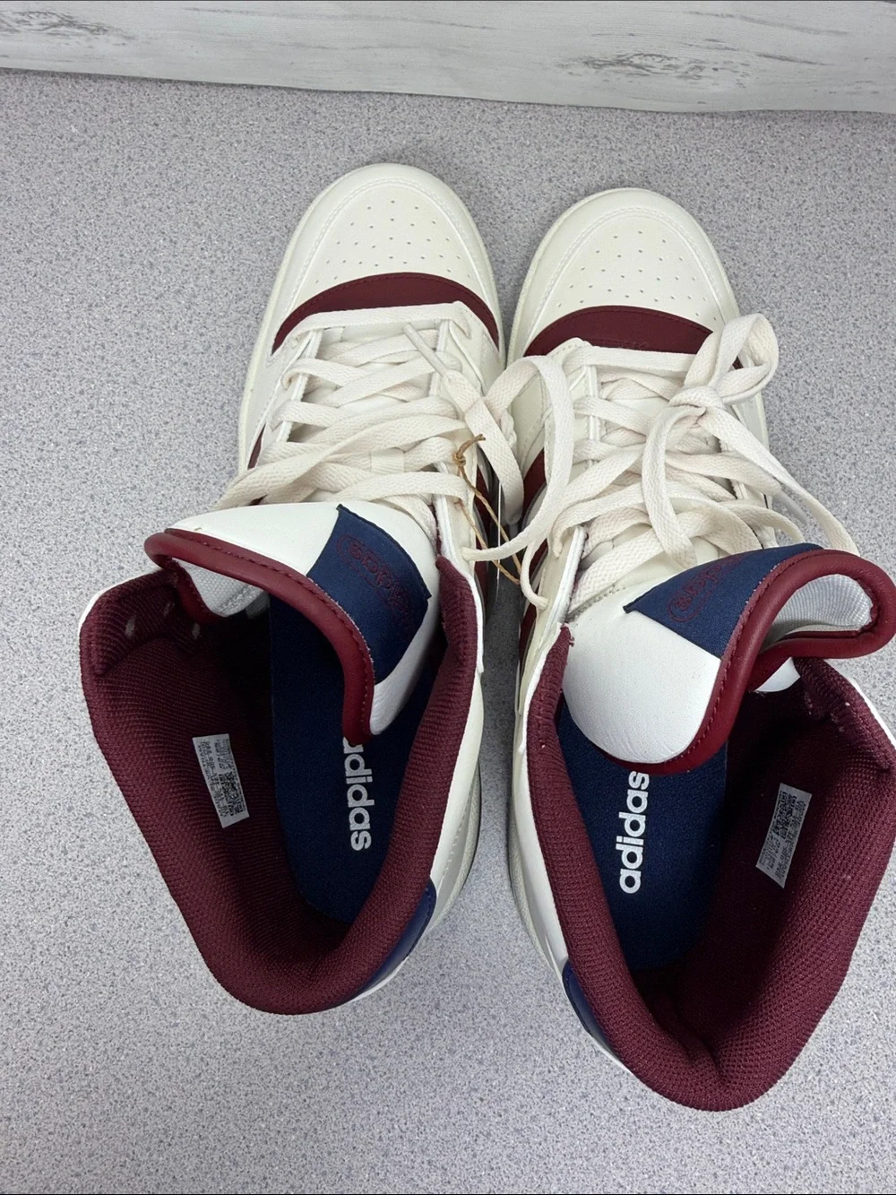 adidas High-Top Sneakers in White and Burgundy